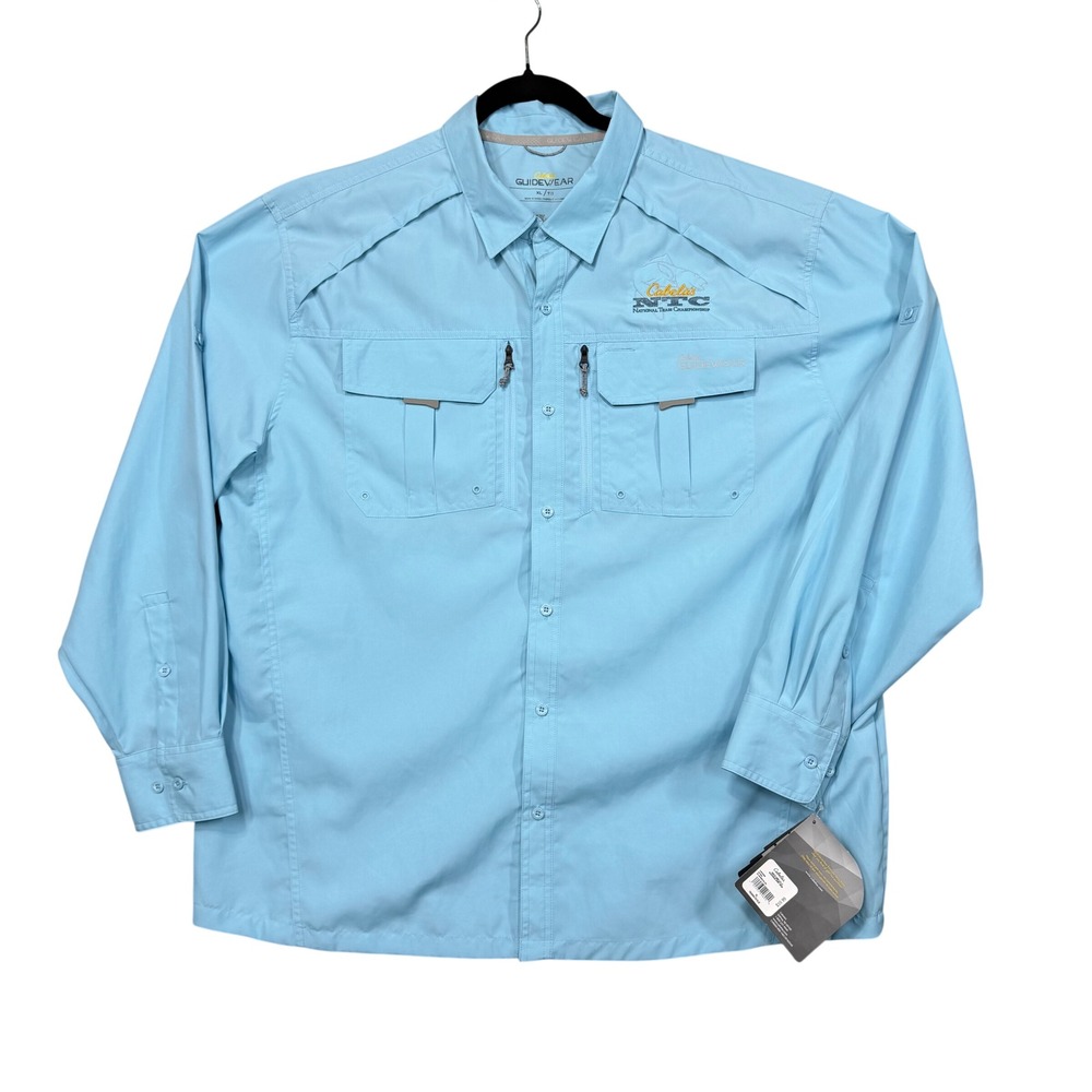 NWT Cabelas Guidewear Fishing Shirt Mens XL Blue LS NTC Logo New Walleye NTC